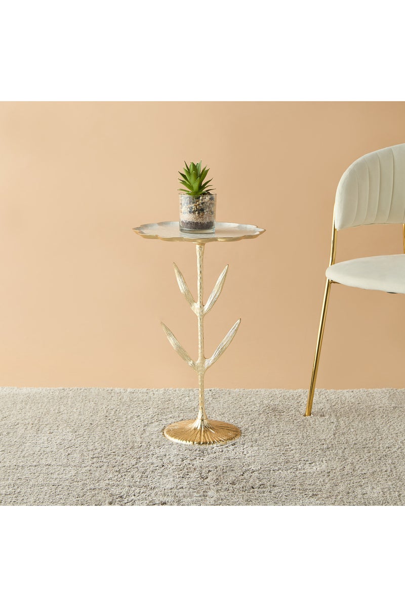 LIFESTYLE Glass Top Accent Table with Floral Base - 35x35x55 cms - Image 1